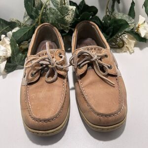 Sperry Top-Sider Bluefish Boat Shoes Women's Sz 7.5M Tan 2-eye Leather Round Toe